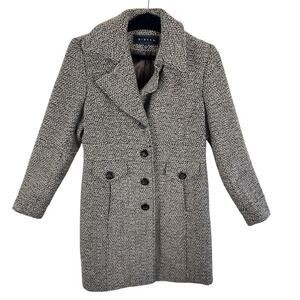 Giacca Wool Blend‎ Tan Brown Long Length Collared Tweed Pea Coat Size M